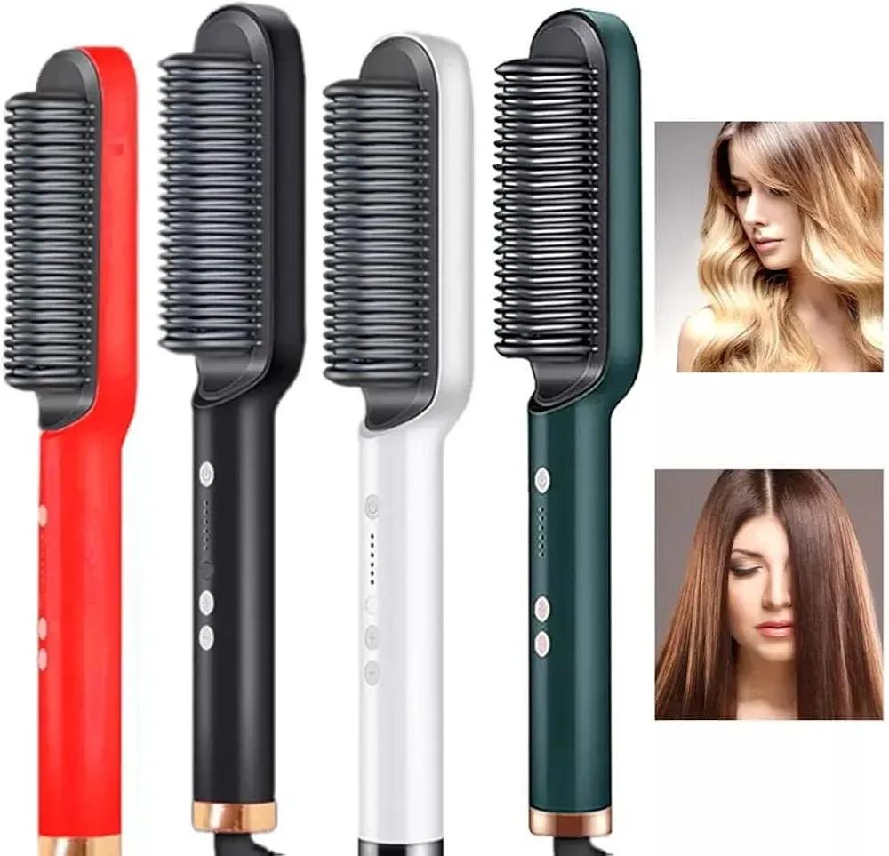 2 in 1 Hair Straightener and Curler -Professional Hair Straightener Brush and Comb for Salon-Quality Results – Hair Style Accessories for Girls