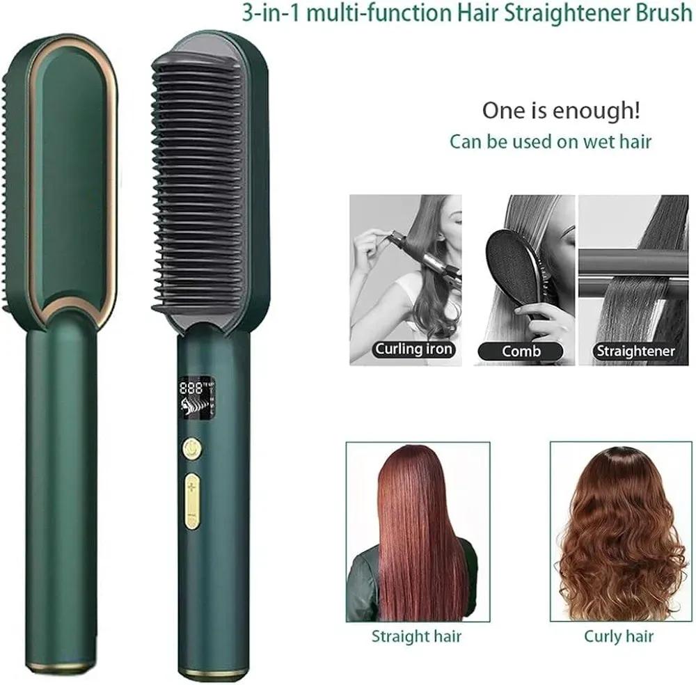 2 in 1 Hair Straightener and Curler -Professional Hair Straightener Brush and Comb for Salon-Quality Results – Hair Style Accessories for Girls
