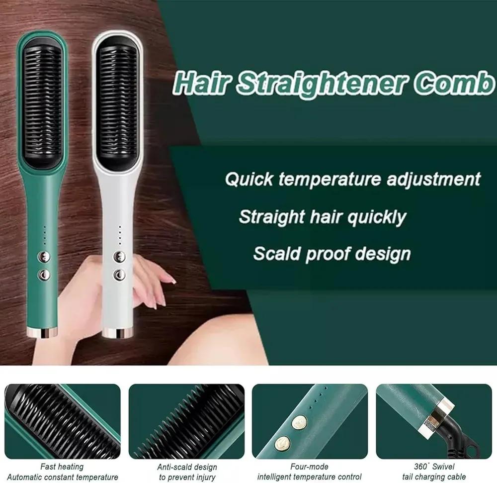 2 in 1 Hair Straightener and Curler -Professional Hair Straightener Brush and Comb for Salon-Quality Results – Hair Style Accessories for Girls